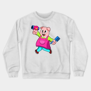 Pig as Hairdresser with Hair dryer & Comb Crewneck Sweatshirt